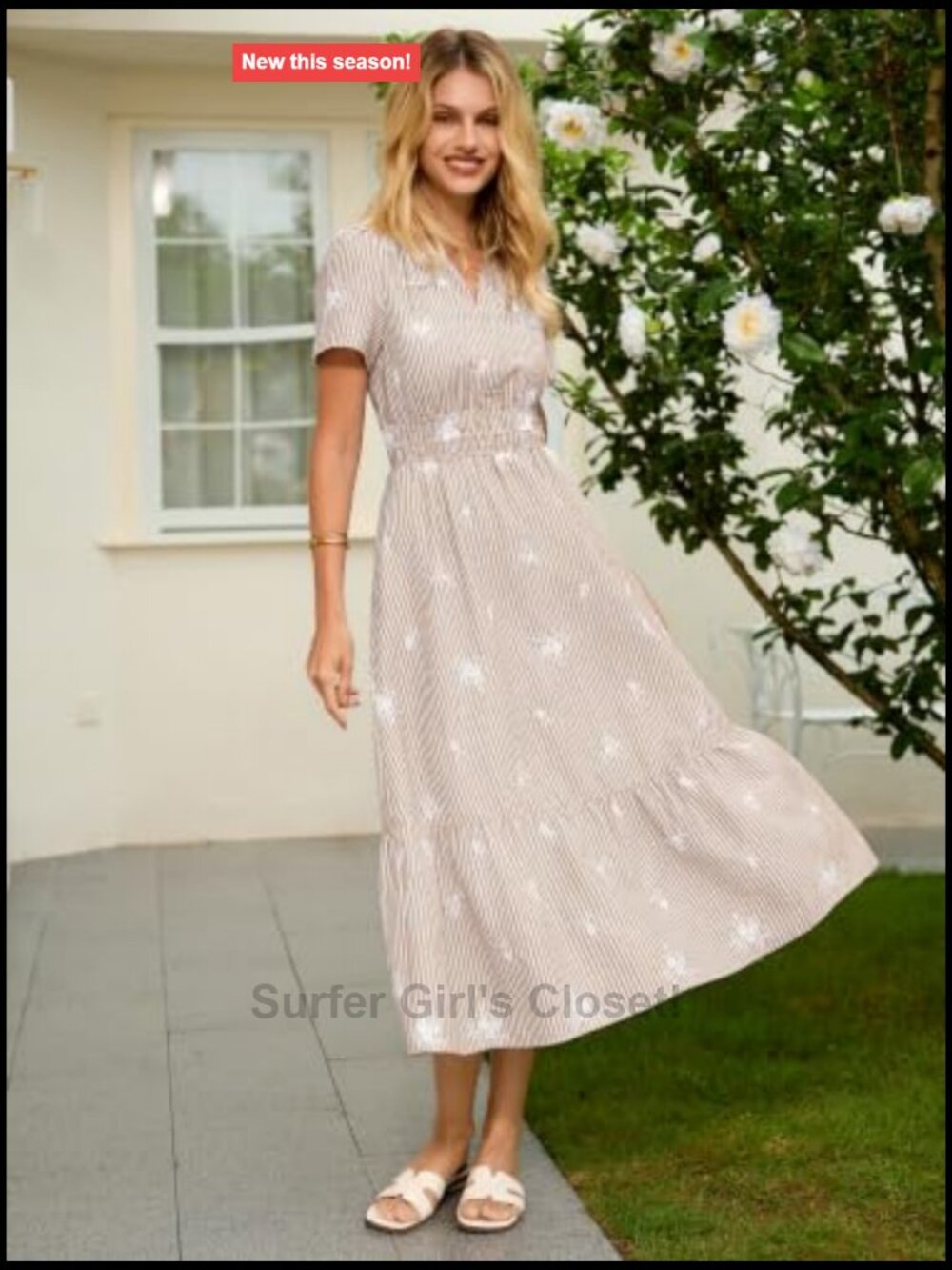 Cotton Blend V-Neck Maxi Dress with Pockets Semi Formal Boho - Picture 3 of 7